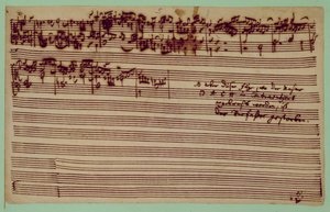 Última página de The Art of Fugue, 1740s (caneta e tinta no papel)
